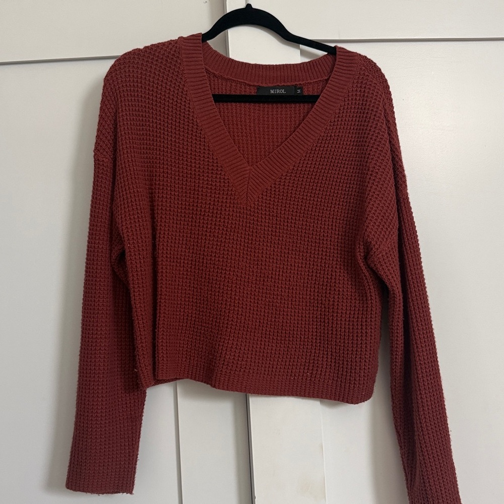 Red V-Neck Knit Sweater